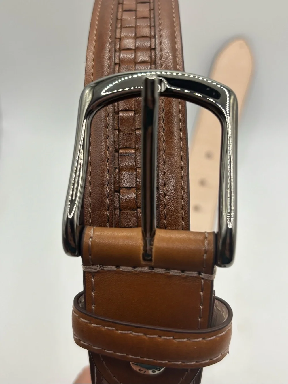 New Paul Fredrick Embossed Leather Men’s Belt BMQ911 Made In Italy Size 40 Brown